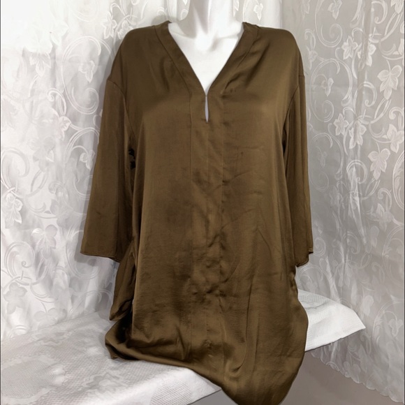 H&M Dresses & Skirts - H&M Bronze Silky Flowy V-Neck Seamed Relaxed Fit Long Sleeve Shift Dress